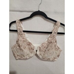 Amoureuse Front Close Underwire Bra 40B White Gold Lace Embroidered Full Coverag
